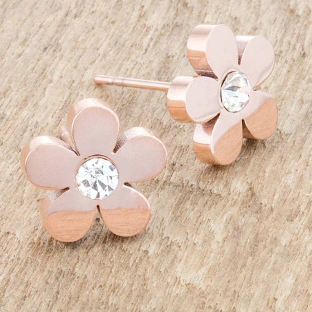 Daisy 0.3ct CZ Rose Gold Stainless Steel Flower Stud Earrings
